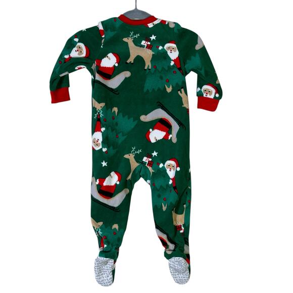 Carter’s Pajama Onesie Baby 12M Green Santa Reindeer Footed Holiday Christmas - Picture 4 of 6